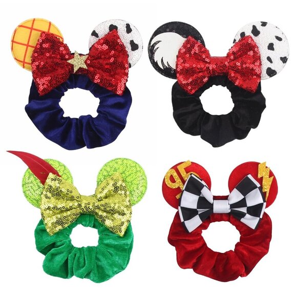 Accessories - Velvet Sparkle Sequin Hair Scrunchies 4 Pack for Women Girls Kids Party